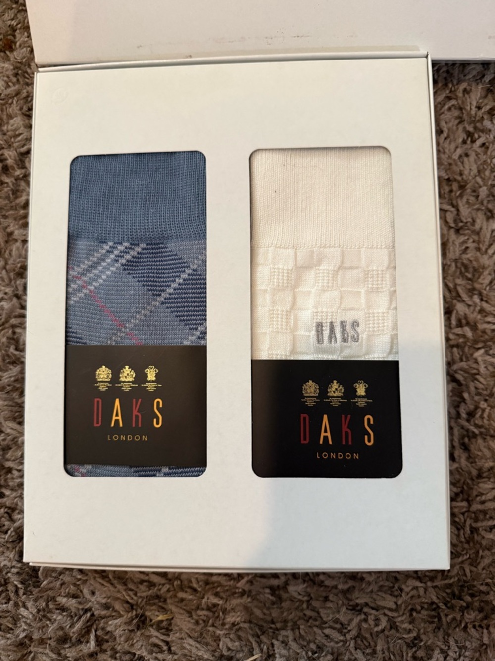 DAKS London Men’s Blue Plaid & White Sock Gift Set - Picture 8 of 12